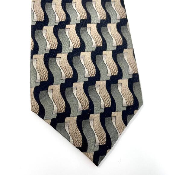 00s CARLOS DEVENZIA Vintage Green Black Silk Abstract Printed Tie - Picture 7 of 8